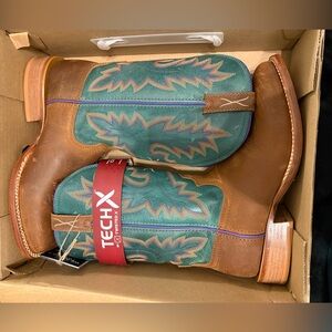 Twisted X Brown and Turquoise Green Cowboy Boots. NIB